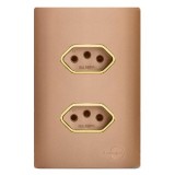 Conjunto Tomada Dupla 10A 4x2 - Novara Ouro Rose Gold